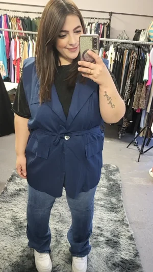gilet lino blu