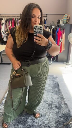 pantalone plisse verde militare